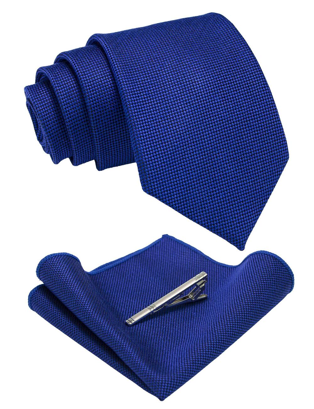 6857 Blue Wool Tie and Pocket Square with Tie Clip Sets 24